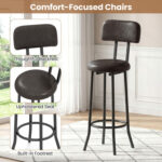 3-Piece Industrial Bar Table Set with 2 Upholstered Stools and Footrests for Dining Room - Image 9