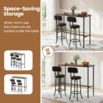 3-Piece Industrial Bar Table Set with 2 Upholstered Stools and Footrests for Dining Room - Image 10
