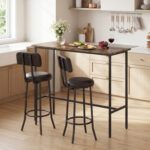 3-Piece Industrial Bar Table Set with 2 Upholstered Stools and Footrests for Dining Room - Image 3