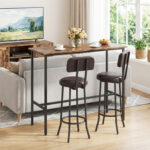 3-Piece Industrial Bar Table Set with 2 Upholstered Stools and Footrests for Dining Room - Image 2