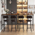 3-Piece Industrial Bar Table Set with 2 Upholstered Stools and Footrests for Dining Room - Image 6