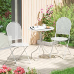 3 Piece Metal Bistro Patio Round Table and 2 Folding Chairs Set - Image 2
