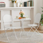 3 Piece Metal Bistro Patio Round Table and 2 Folding Chairs Set - Image 3