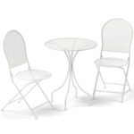 3 Piece Metal Bistro Patio Round Table and 2 Folding Chairs Set