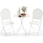 3 Piece Metal Bistro Patio Round Table and 2 Folding Chairs Set - Image 4