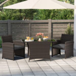 3 Piece Patio Wicker Dining Set with Rectangle Tempered Glass Dining Table - Image 2