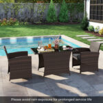 3 Piece Patio Wicker Dining Set with Rectangle Tempered Glass Dining Table - Image 3