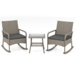 3-Piece Wicker Rocking Bistro Set with Cushions for Garden Backyard Porch - Image 4