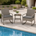 3-Piece Wicker Rocking Bistro Set with Cushions for Garden Backyard Porch - Image 2