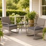 3-Piece Wicker Rocking Bistro Set with Cushions for Garden Backyard Porch - Image 3