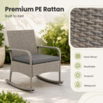 3-Piece Wicker Rocking Bistro Set with Cushions for Garden Backyard Porch - Image 9