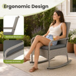 3-Piece Wicker Rocking Bistro Set with Cushions for Garden Backyard Porch - Image 11