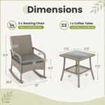 3-Piece Wicker Rocking Bistro Set with Cushions for Garden Backyard Porch - Image 5