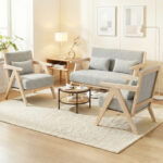 3 Pieces Living Room Furniture Set with Rubber Wood Frame - Image 2