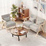 3 Pieces Living Room Furniture Set with Rubber Wood Frame - Image 3