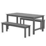 3 Pieces Outdoor Dining Table Set with 2 Benches - Image 4