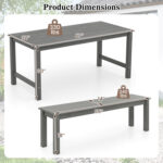 3 Pieces Outdoor Dining Table Set with 2 Benches - Image 5