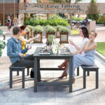 3 Pieces Outdoor Dining Table Set with 2 Benches - Image 9