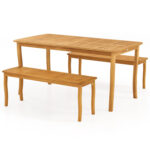 3Â PiecesÂ PatioÂ DiningÂ Set withÂ AcaciaÂ WoodÂ OutdoorÂ TableÂ andÂ Benches - Image 3