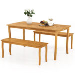 3Â PiecesÂ PatioÂ DiningÂ Set withÂ AcaciaÂ WoodÂ OutdoorÂ TableÂ andÂ Benches - Image 2