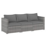 3 Pieces Patio Sectional Sofa Set PE Rattan Modular Couch Furniture Set with Soft Cushions