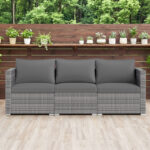 3 Pieces Patio Sectional Sofa Set PE Rattan Modular Couch Furniture Set with Soft Cushions - Image 2