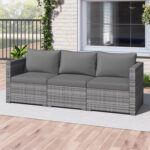 3 Pieces Patio Sectional Sofa Set PE Rattan Modular Couch Furniture Set with Soft Cushions - Image 3