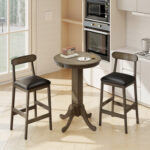 3 Pieces Wood Bar Table Set for 2 Round Pub Table with Pedestal Base and 2 Armless Stools - Image 6