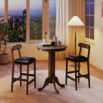 3 Pieces Wood Bar Table Set for 2 Round Pub Table with Pedestal Base and 2 Armless Stools - Image 2