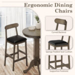 3 Pieces Wood Bar Table Set for 2 Round Pub Table with Pedestal Base and 2 Armless Stools - Image 9