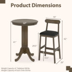 3 Pieces Wood Bar Table Set for 2 Round Pub Table with Pedestal Base and 2 Armless Stools - Image 5