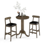 3 Pieces Wood Bar Table Set for 2 Round Pub Table with Pedestal Base and 2 Armless Stools - Image 4