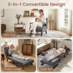 3-in-1 Folding Sofa Bed with Adjustable Backrest Comfy Cushion and Hidden Metal Legs - Image 7