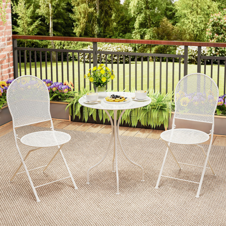 3 Piece Metal Bistro Patio Round Table and 2 Folding Chairs Set - Image 6