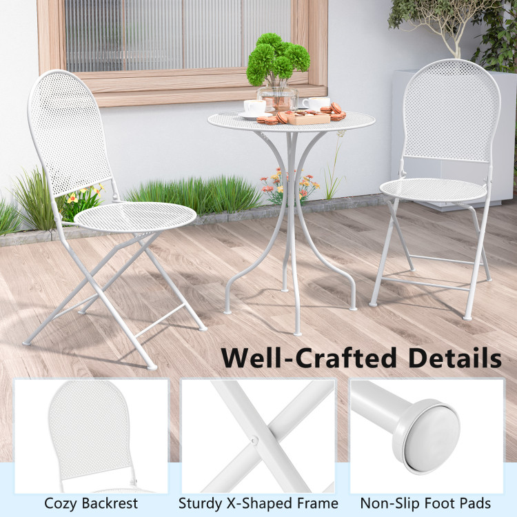 3 Piece Metal Bistro Patio Round Table and 2 Folding Chairs Set - Image 9