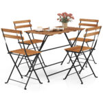 5 Piece Patio Acacia Wood Dining Set with 4 Folding Chairs - Image 4