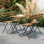 5 Piece Patio Acacia Wood Dining Set with 4 Folding Chairs - Image 2