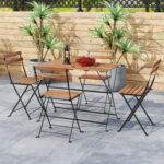 5 Piece Patio Acacia Wood Dining Set with 4 Folding Chairs - Image 3