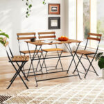 5 Piece Patio Acacia Wood Dining Set with 4 Folding Chairs - Image 6