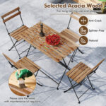5 Piece Patio Acacia Wood Dining Set with 4 Folding Chairs - Image 7