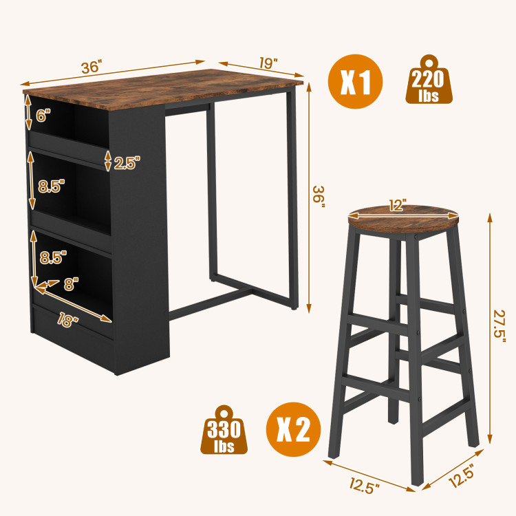 3 Pieces Bar Table Set with Storage - Image 5