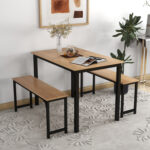 3 Pieces Dining Table Set with 2 Benches for Dining Room Kitchen Bar - Image 2
