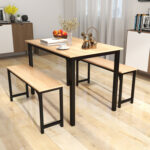 3 Pieces Dining Table Set with 2 Benches for Dining Room Kitchen Bar - Image 3