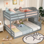 Solid Wood Twin Over Full Low Bunk Bed with Storage Stairs - Image 7
