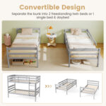 Solid Wood Twin Over Twin Bunk Bed Frame with High Guardrails and Integrated Ladder - Image 7