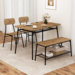 4 Piece Dining Table Set for 4 Metal Frame with Bench and 2 Chairs - Image 2