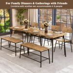 4 Piece Dining Table Set for 4 Metal Frame with Bench and 2 Chairs - Image 10