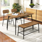 4 Piece Dining Table Set for 4 Metal Frame with Bench and 2 Chairs - Image 5