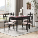 5 Pieces Dining Set Wood Metal Table and 4 Chairs with Cushions - Image 3