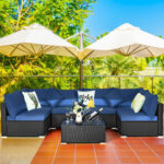 7 Pieces Sectional Wicker Furniture Sofa Set with Tempered Glass Top Coffee Table - Image 2